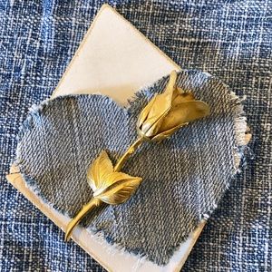 Vintage Rose pin brooch measures 3” inches long almost 1” inch wide at top